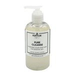 Fervor Candle Company Pure Cleanse for Sensitive Skin Hydrating Liquid Hand Soap product photo. Clear round plastic bottle with white plastic re-lockable saddle pump top, filled with slightly opaque clear moisturizing liquid hand soap, free from fragrance and dyes.