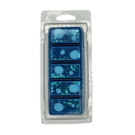 5 Segment Under the Sea Snap Bar Soy Wax Melt Tart by Fervor Candle Company product photo. A navy blue segmented candy-bar style wax melt with turquois glitter and sky blue bubble shaped circles inside a resealable clear plastic clamshell package.